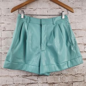 Alice + Olivia Conry Vegan Leather Cuffed Shorts in Breeze Blue Size 2